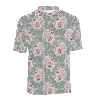 Rose White Pattern Print Design RO012 Men Polo Shirt