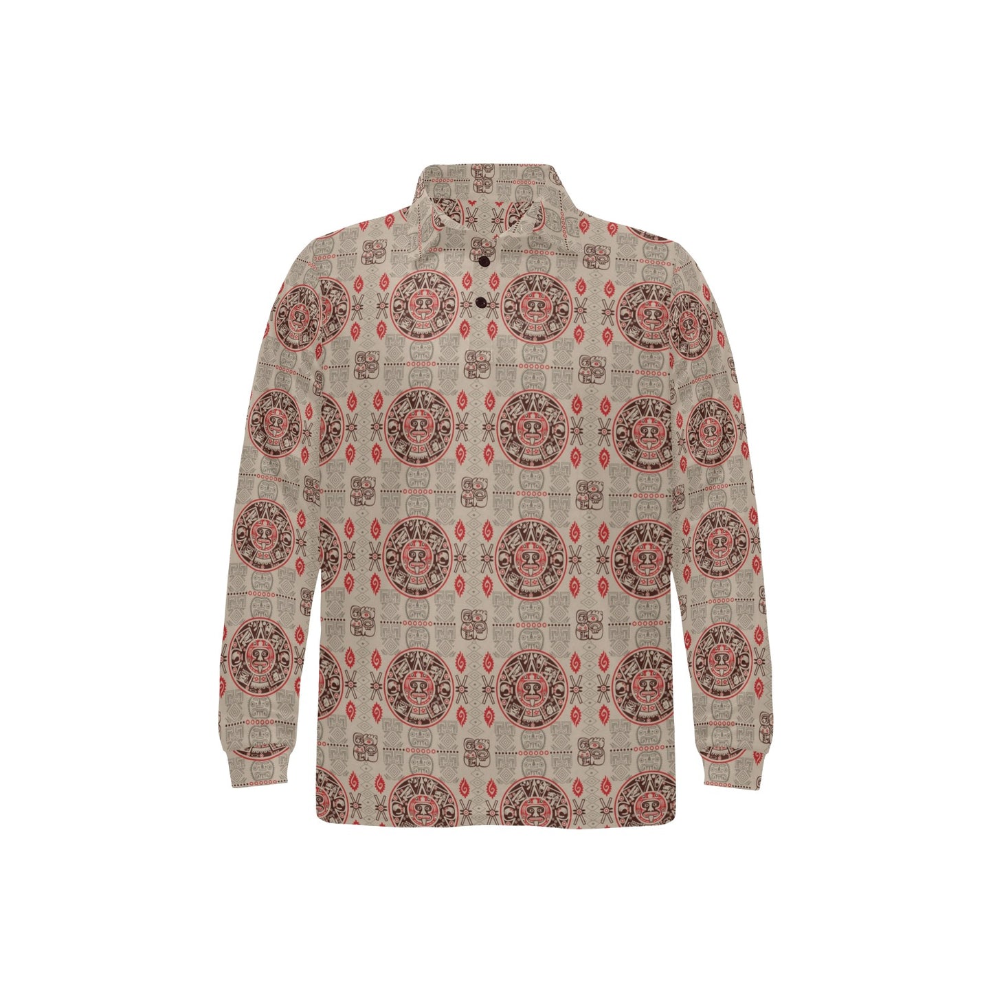 Calendar Aztec Print Pattern Long Sleeve Polo Shirt For Men's