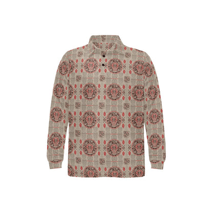 Calendar Aztec Print Pattern Long Sleeve Polo Shirt For Men's