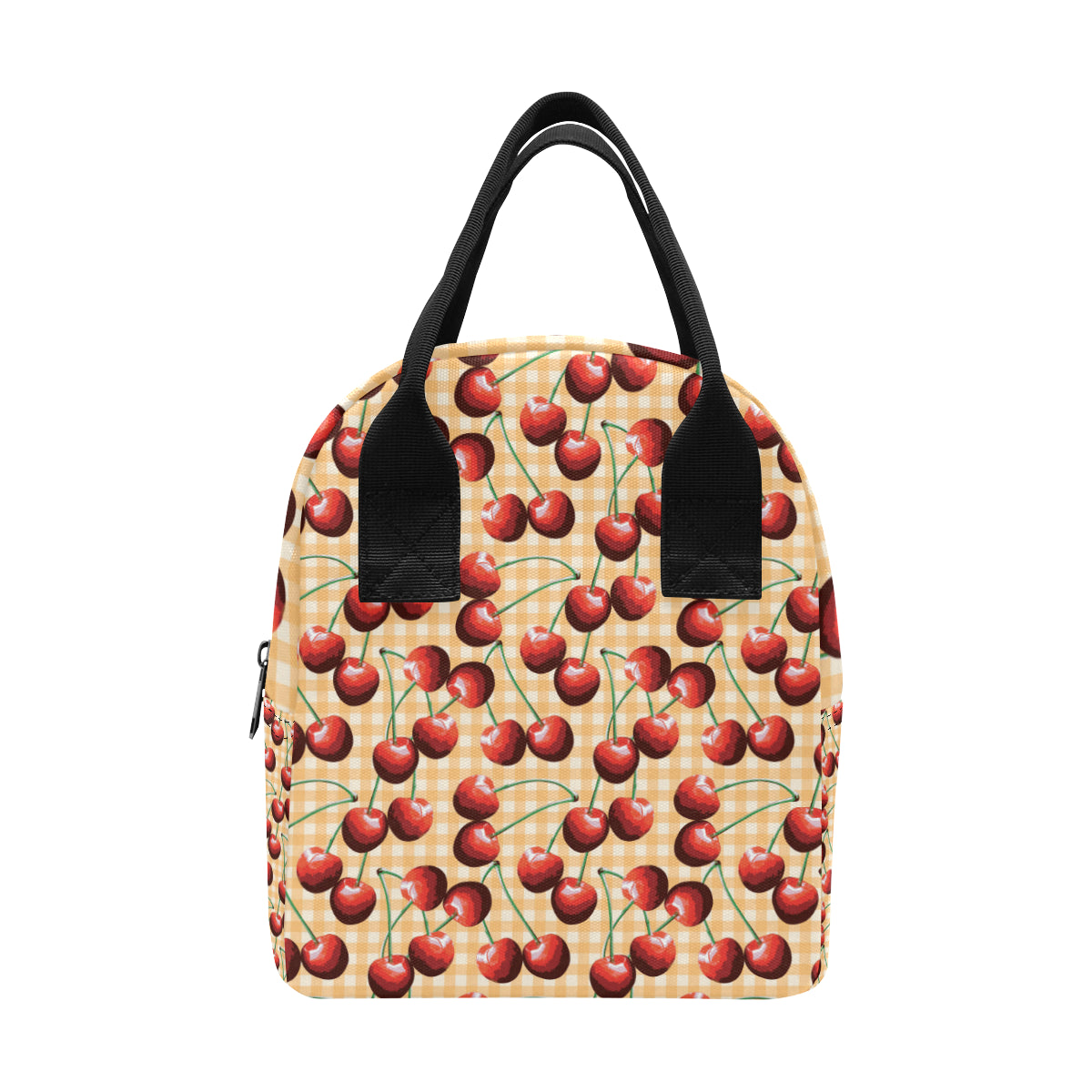 Cherry Orange Plaid Print Insulated Lunch Bag