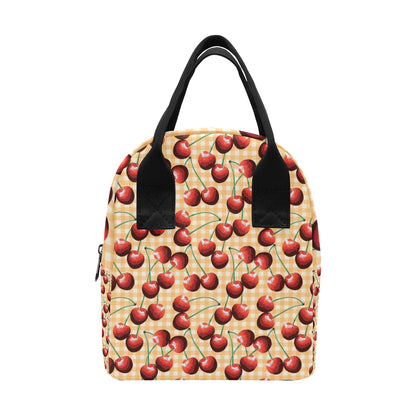 Cherry Orange Plaid Print Insulated Lunch Bag