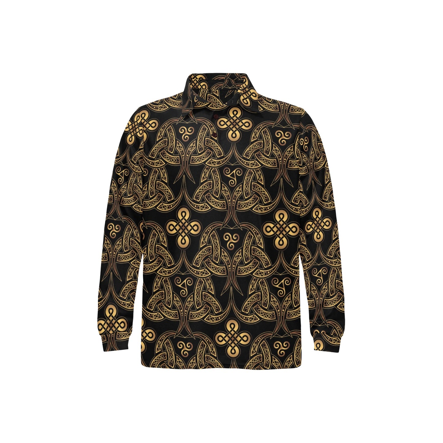 Celtic Knot Gold Design Long Sleeve Polo Shirt For Men's