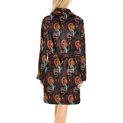 Chinese Dragons and Peonies Design Women's Fleece Robe
