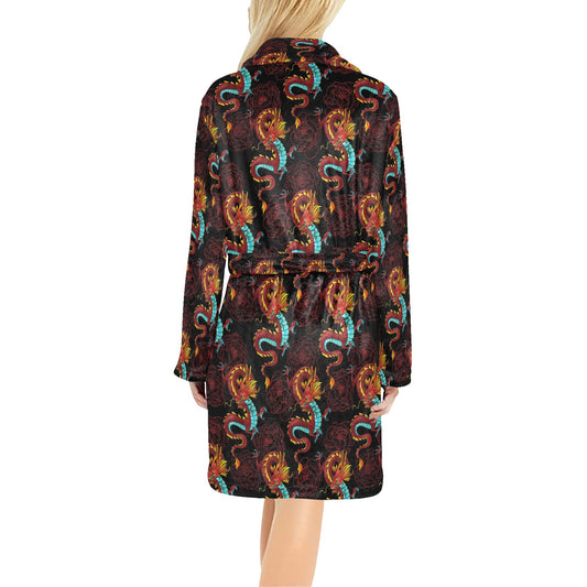 Chinese Dragons and Peonies Design Women's Fleece Robe