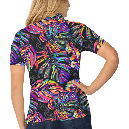 Neon Color Tropical Palm Leaves Women's Polo Shirt