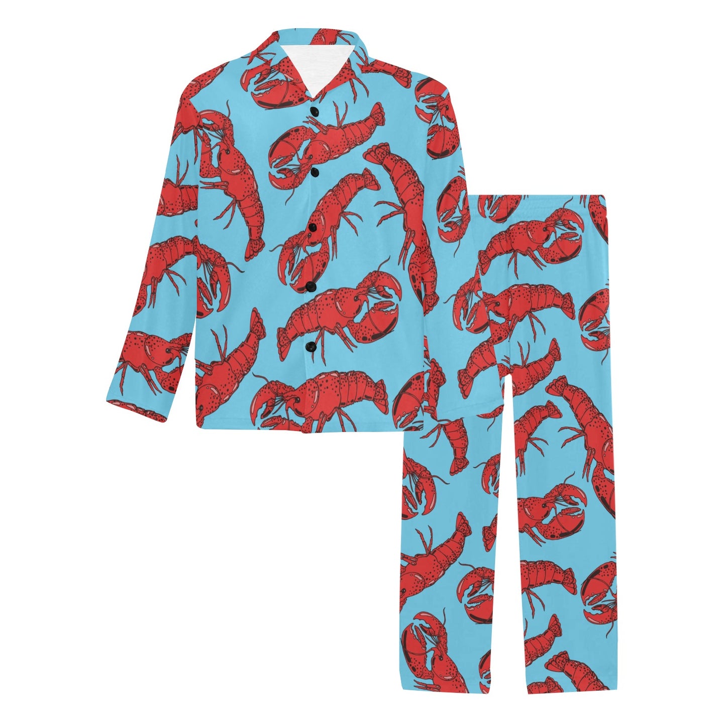 Lobster Red Pattern Print Design 03 Men's Long Pajama Set