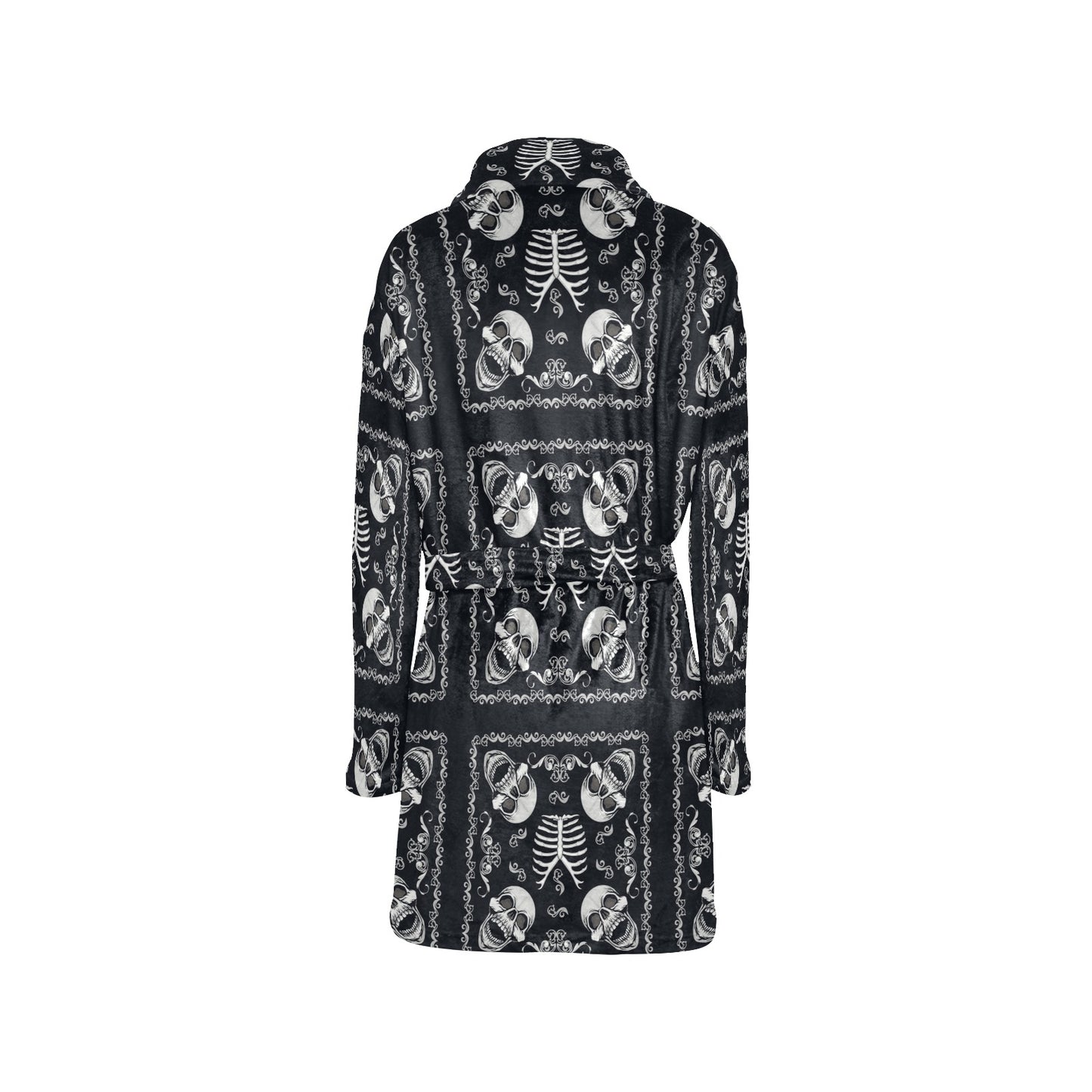 Bandana Skull Black White Print Design LKS306 Women's Fleece Robe