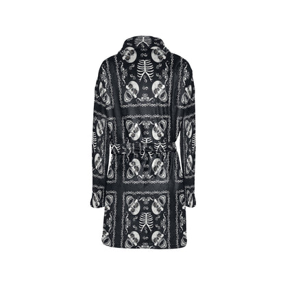 Bandana Skull Black White Print Design LKS306 Women's Fleece Robe