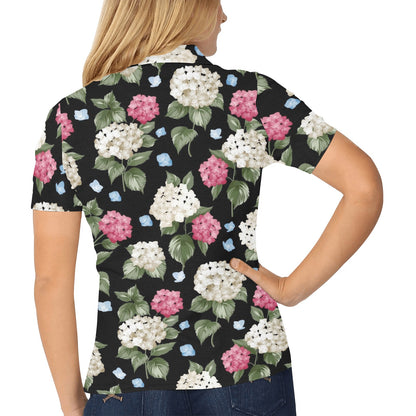 Hydrangea Pattern Print Design HD09 Women's Polo Shirt