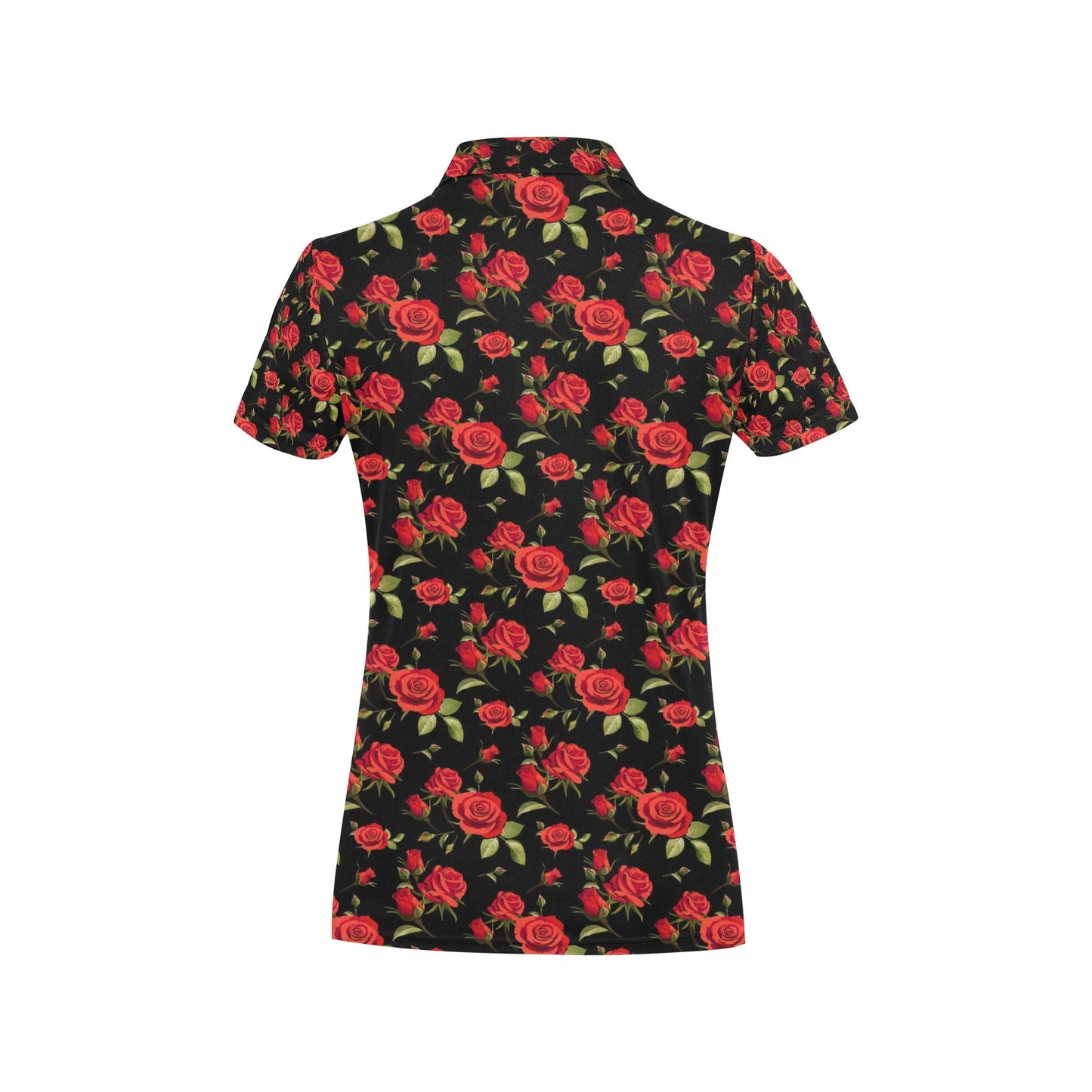 Red Rose Themed Print Women's Polo Shirt