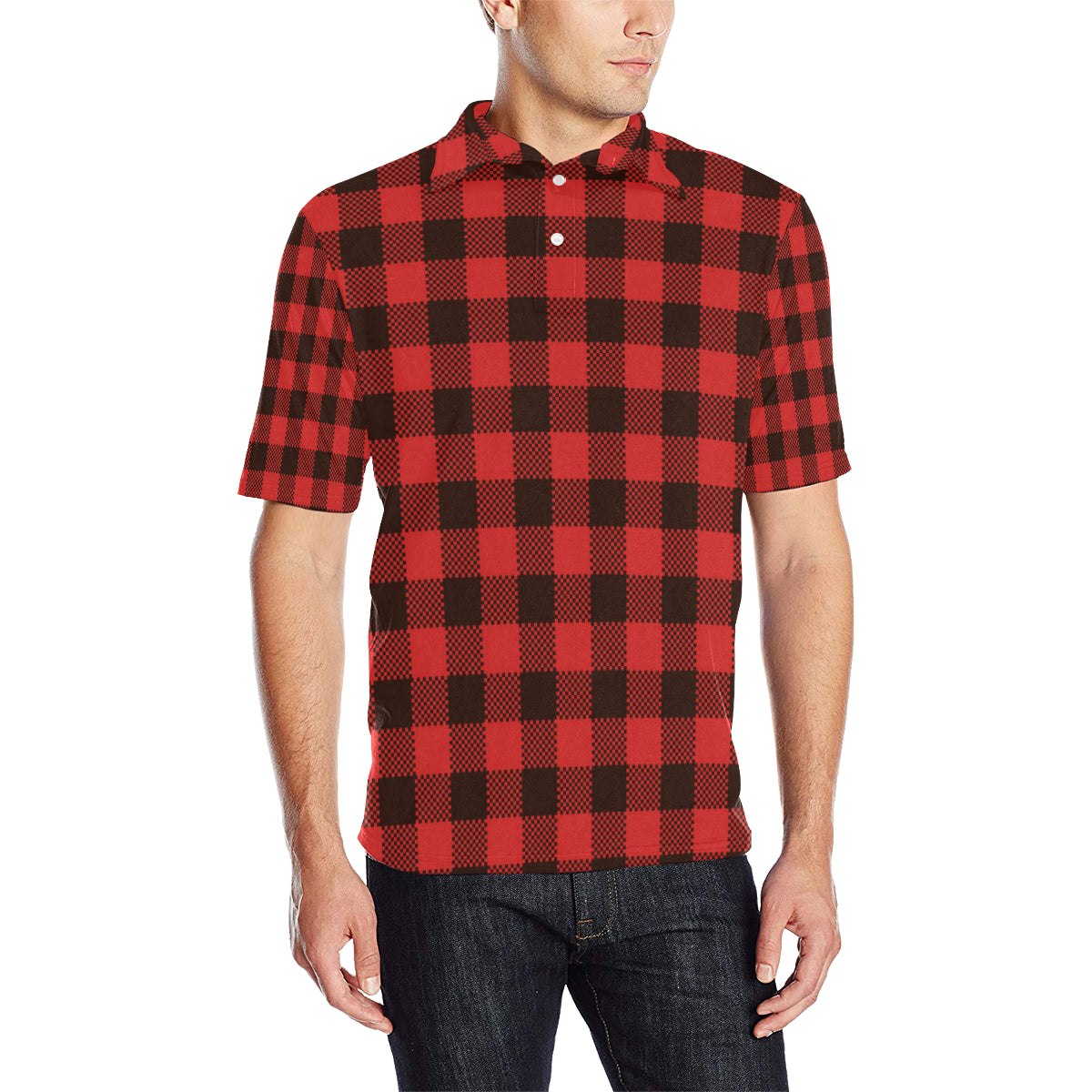 Buffalo check Red Pattern Print Design 05 Men Polo Shirt