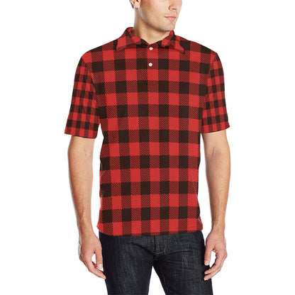 Buffalo check Red Pattern Print Design 05 Men Polo Shirt