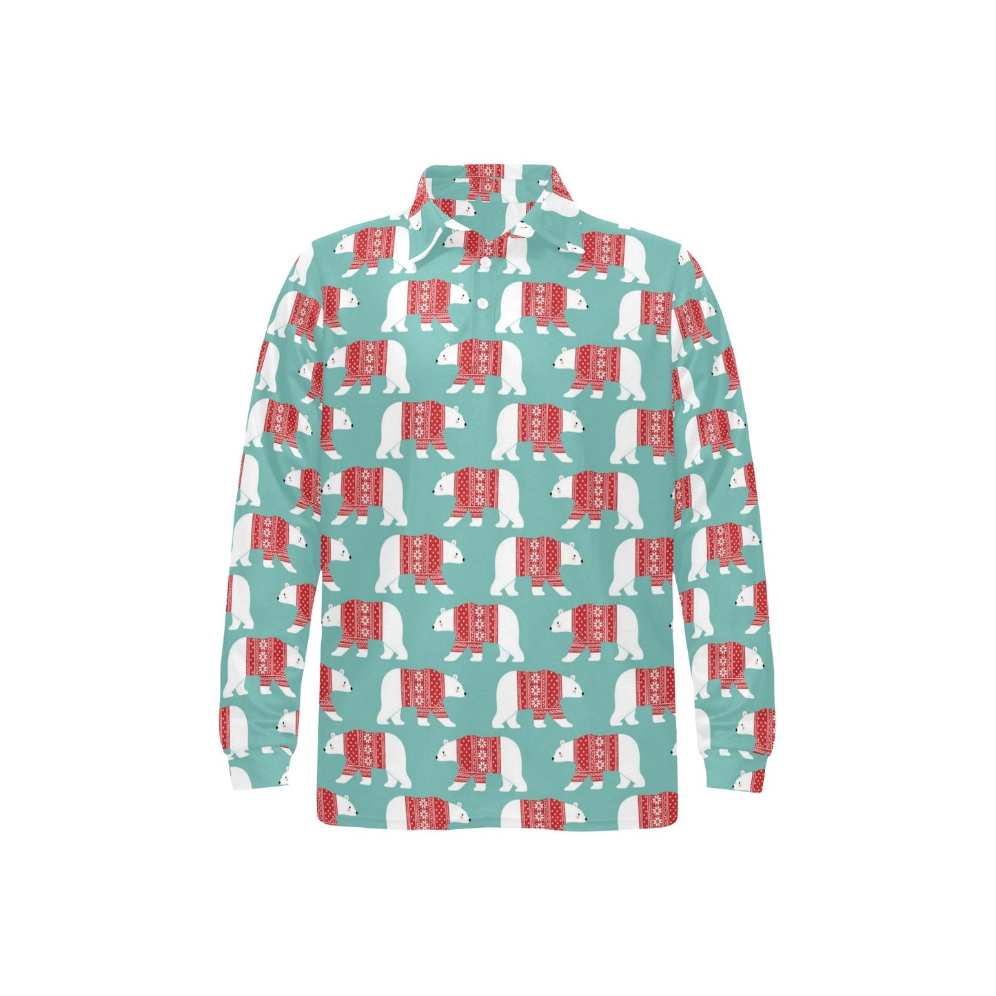 Polar Bear Pattern Print Design A04 Long Sleeve Polo Shirt For Men's