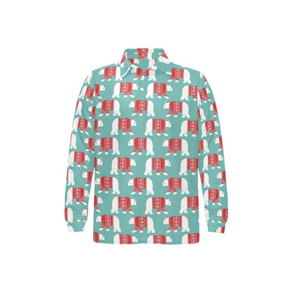 Polar Bear Pattern Print Design A04 Long Sleeve Polo Shirt For Men's