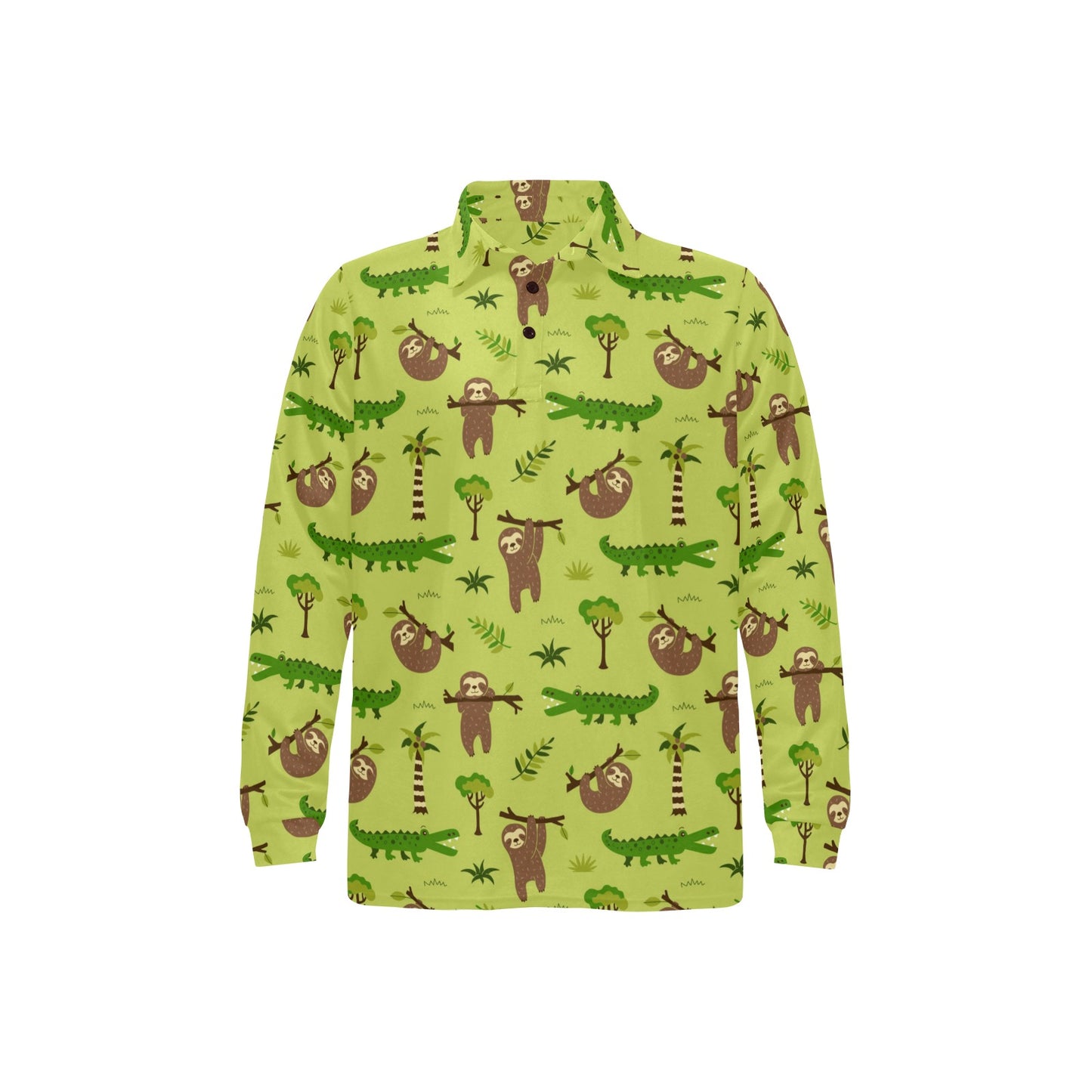 Alligator Pattern Print Design 04 Long Sleeve Polo Shirt For Men's