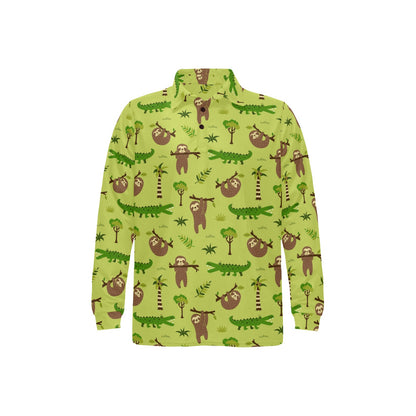 Alligator Pattern Print Design 04 Long Sleeve Polo Shirt For Men's