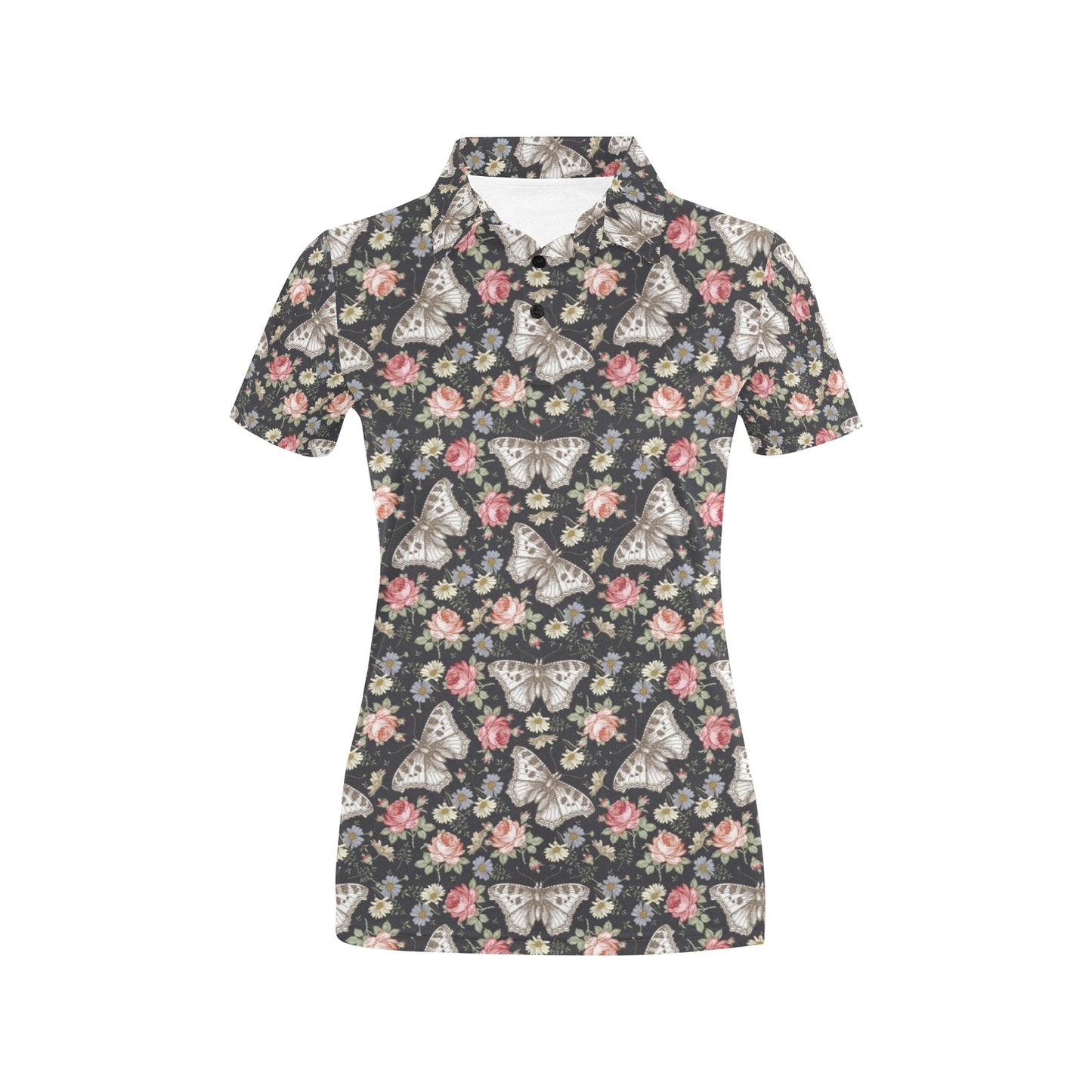 Butterfly Flower Pattern Print Design 07 Women's Polo Shirt