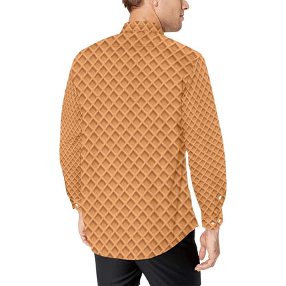 Waffle Texture Print Design LKS301 Men's Long Sleeve Dress Shirt