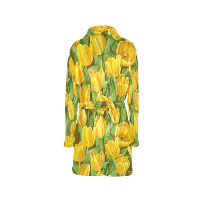 Tulip Yellow Pattern Print Design TP010 Women's Fleece Robe