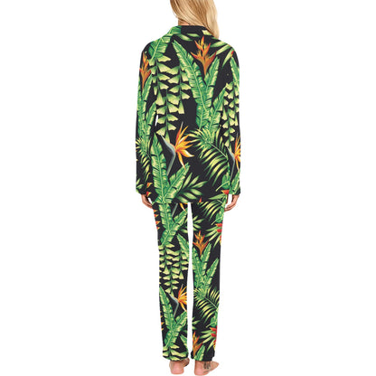 Hawaiian Flower Tropical Palm Leaves Women's Long Pajama Set