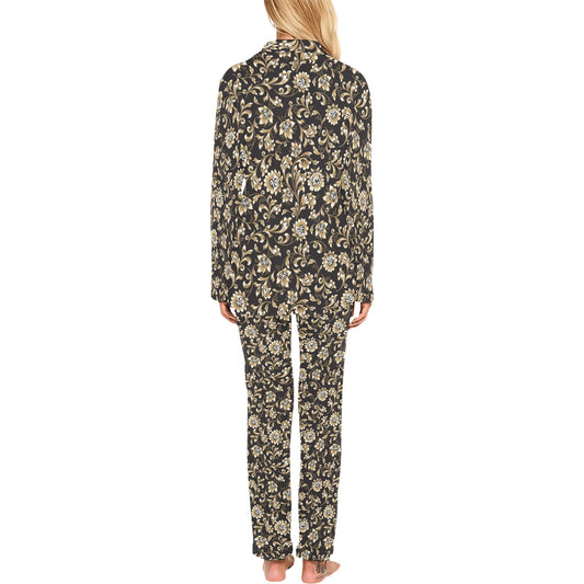 Brocade Pattern Print Design 03 Women's Long Pajama Set