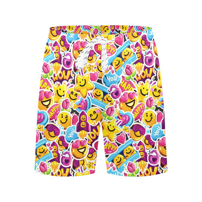 Emoji Sticker Print Pattern Men's Swim Trunks Beach Shorts