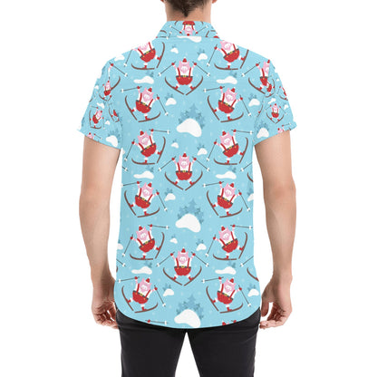 Ski Print Design LKS309 Men Short Sleeve Button Up Shirt