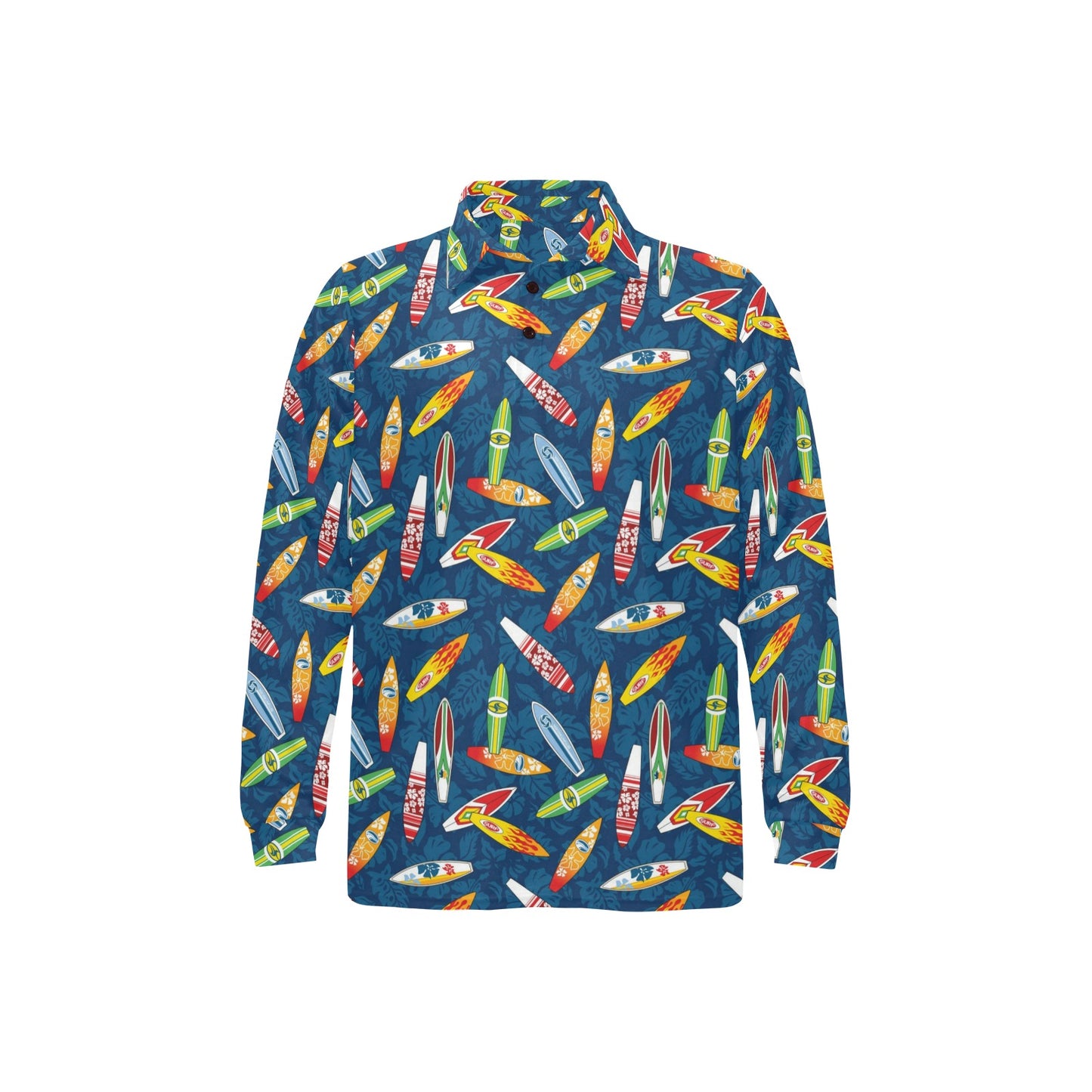 Surfboard Pattern Print Long Sleeve Polo Shirt For Men's