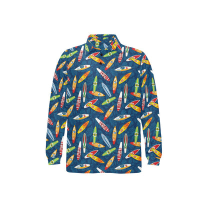 Surfboard Pattern Print Long Sleeve Polo Shirt For Men's