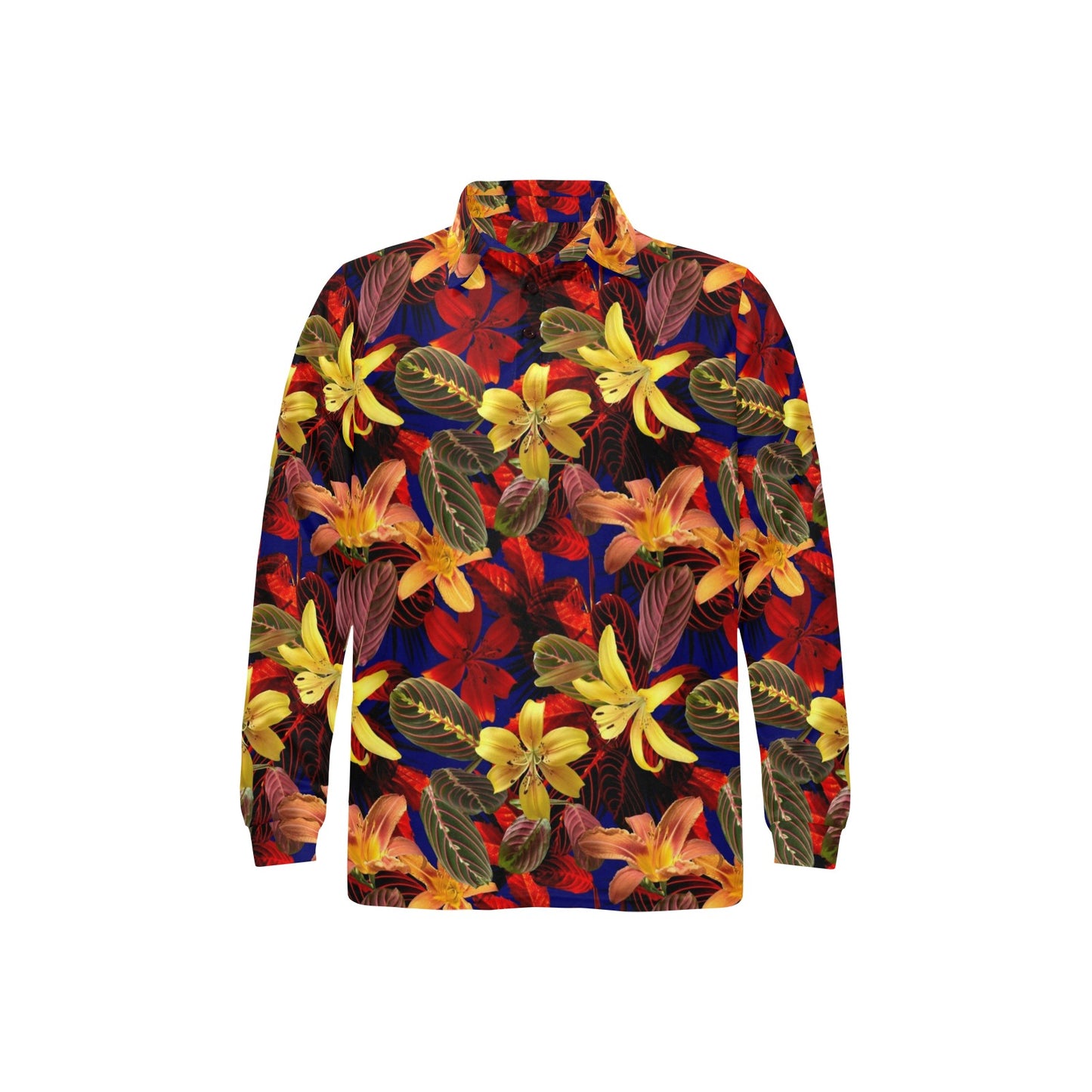 Lily Pattern Print Design LY014 Long Sleeve Polo Shirt For Men's