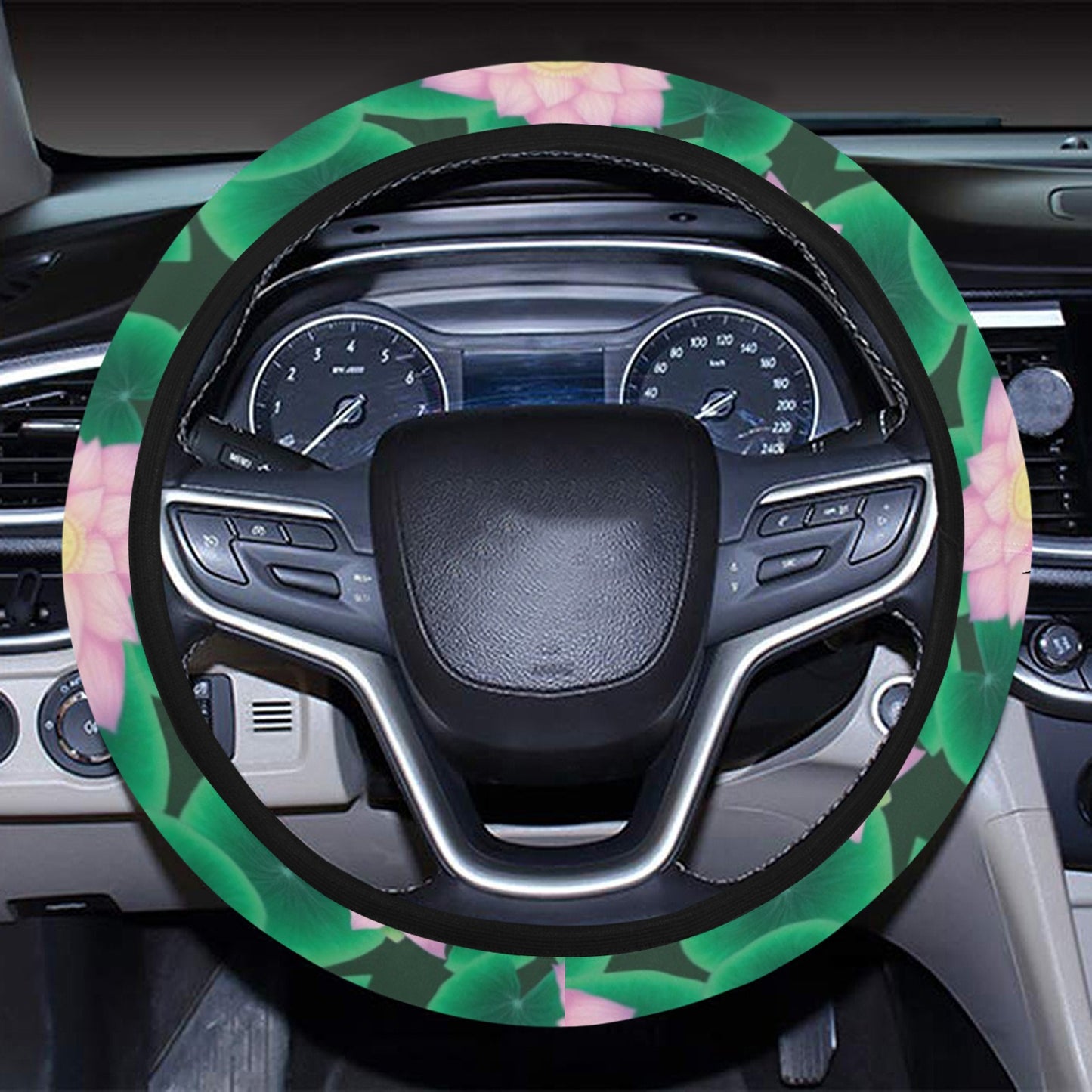 Water Lily Print Design LKS303 Steering Wheel Cover with Elastic Edge