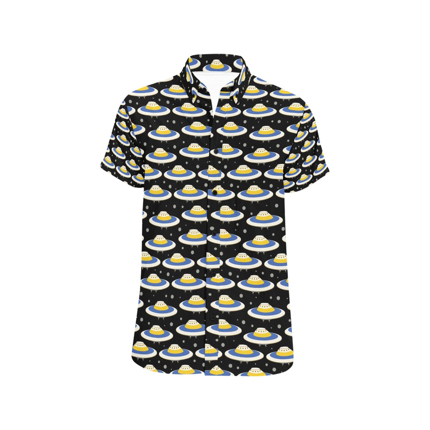 UFO Print Design LKS303 Men Short Sleeve Button Up Shirt