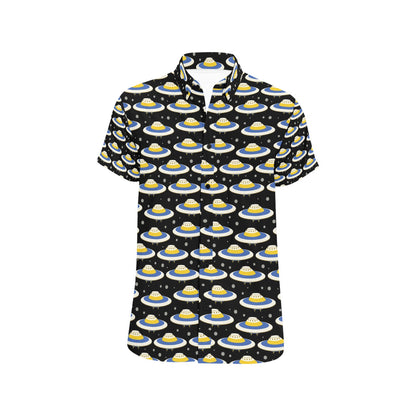 UFO Print Design LKS303 Men Short Sleeve Button Up Shirt