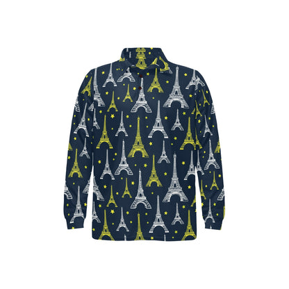 Eiffel Tower Star Print Long Sleeve Polo Shirt For Men's