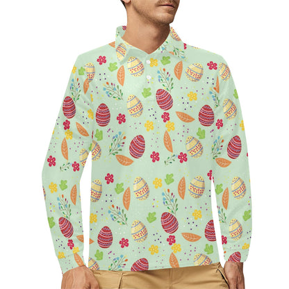 Easter Eggs Pattern Print Design RB07 Long Sleeve Polo Shirt For Men's