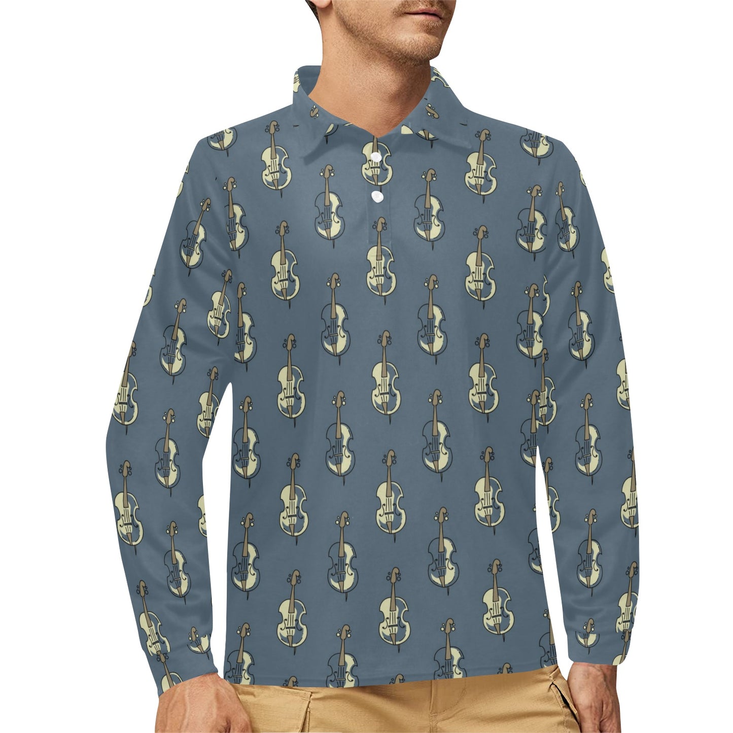 Violin Print Design LKS403 Long Sleeve Polo Shirt For Men's