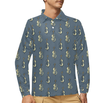 Violin Print Design LKS403 Long Sleeve Polo Shirt For Men's