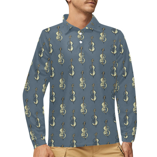 Violin Print Design LKS403 Long Sleeve Polo Shirt For Men's