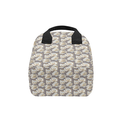 Elegant Grey Flower Print Insulated Lunch Bag