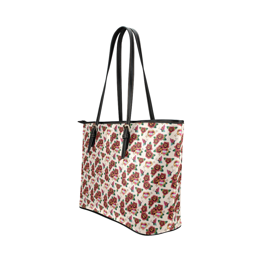 Old School Tattoo Rose Pattern Leather Tote Bag