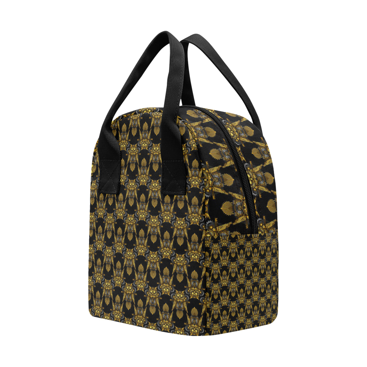 Steampunk Gold Owl Design Themed Print Insulated Lunch Bag