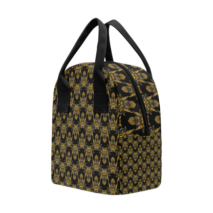 Steampunk Gold Owl Design Themed Print Insulated Lunch Bag