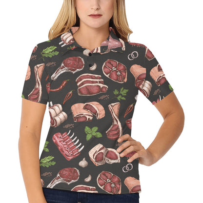 Meat Pattern Print Design 02 Women's Polo Shirt