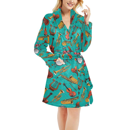 Drum Set Pattern Print Design 01 Women's Fleece Robe