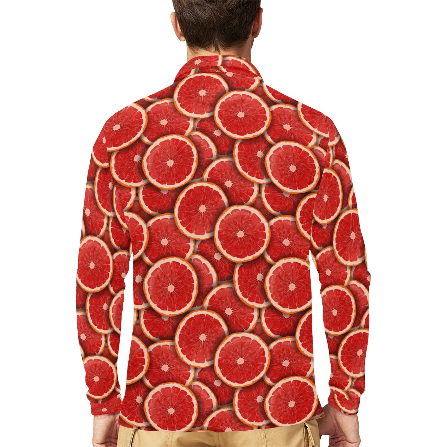 Grapefruit Pattern Print Design GF05 Long Sleeve Polo Shirt For Men's