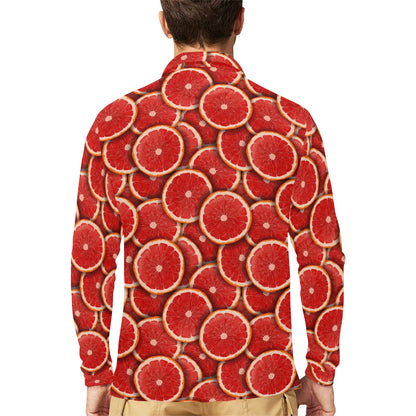 Grapefruit Pattern Print Design GF05 Long Sleeve Polo Shirt For Men's