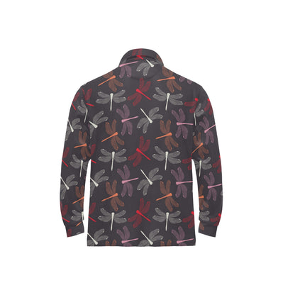 Dragonfly Pattern Print Design 01 Long Sleeve Polo Shirt For Men's
