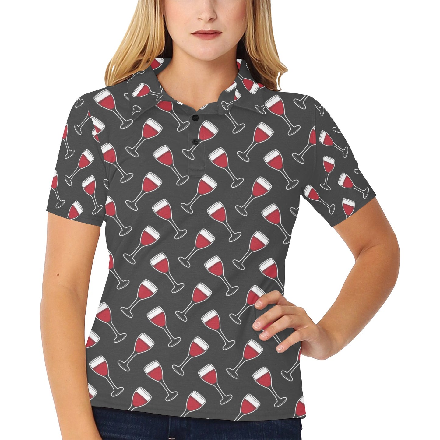 Wine Print Design LKS308 Women's Polo Shirt