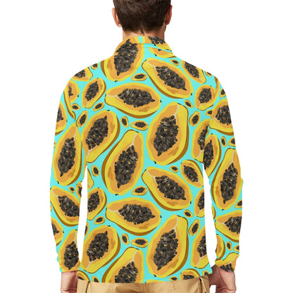 Papaya Pattern Print Design PP03 Long Sleeve Polo Shirt For Men's