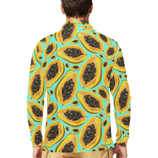 Papaya Pattern Print Design PP03 Long Sleeve Polo Shirt For Men's
